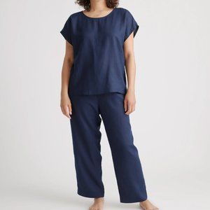 Dark Navy Quince Linen Pajama Set - Size M